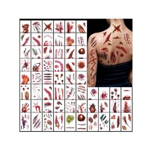 60 Sheets Fake Scars Temporary Tattoos, Horror Realistic Wound Stitch Prop NEW